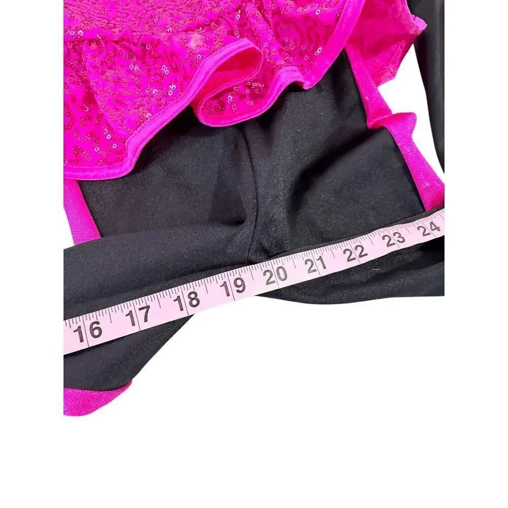 Weissman Hot Pink Black Sequin‎ Dance Costume Solo Competition Child Small